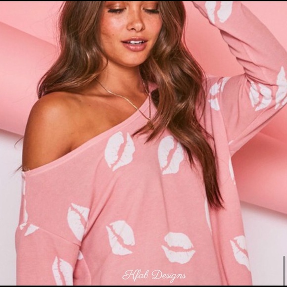 New! Sale!🔥 Barbie Pink w/ Lips Asymmetrical Cut Out Shoulder Cold Shoulder Top - Picture 8 of 9